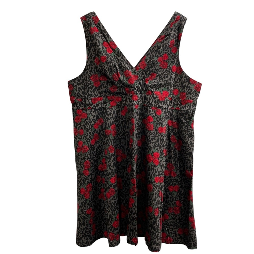 Torrid Womens 28 Dark Animal Print Roses Print Skater Swing Grunge Goth Retro